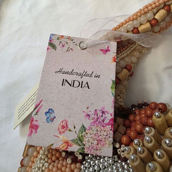 New w/ flaws Made In India Beaded Hand-Sewn Handbag Natural Boho Vacation Beach - Picture 7 of 12